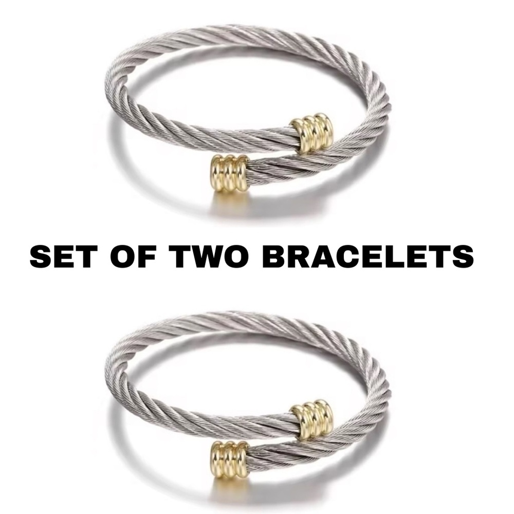 Set of Two Titanium Cable Wire Flexible Bracelets Gifts For Her